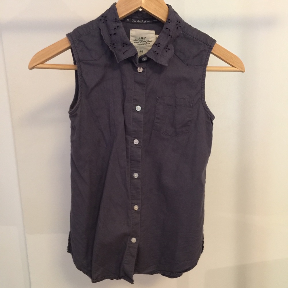 H&M Girls Navy Blue Sleeveless Button Down Shirt